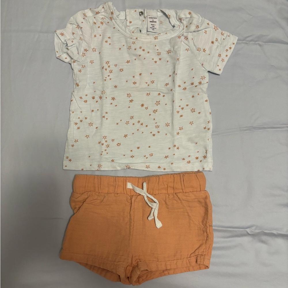 Nordstrom Two Piece (Shirt + Short) Set in White/Burnt Orange